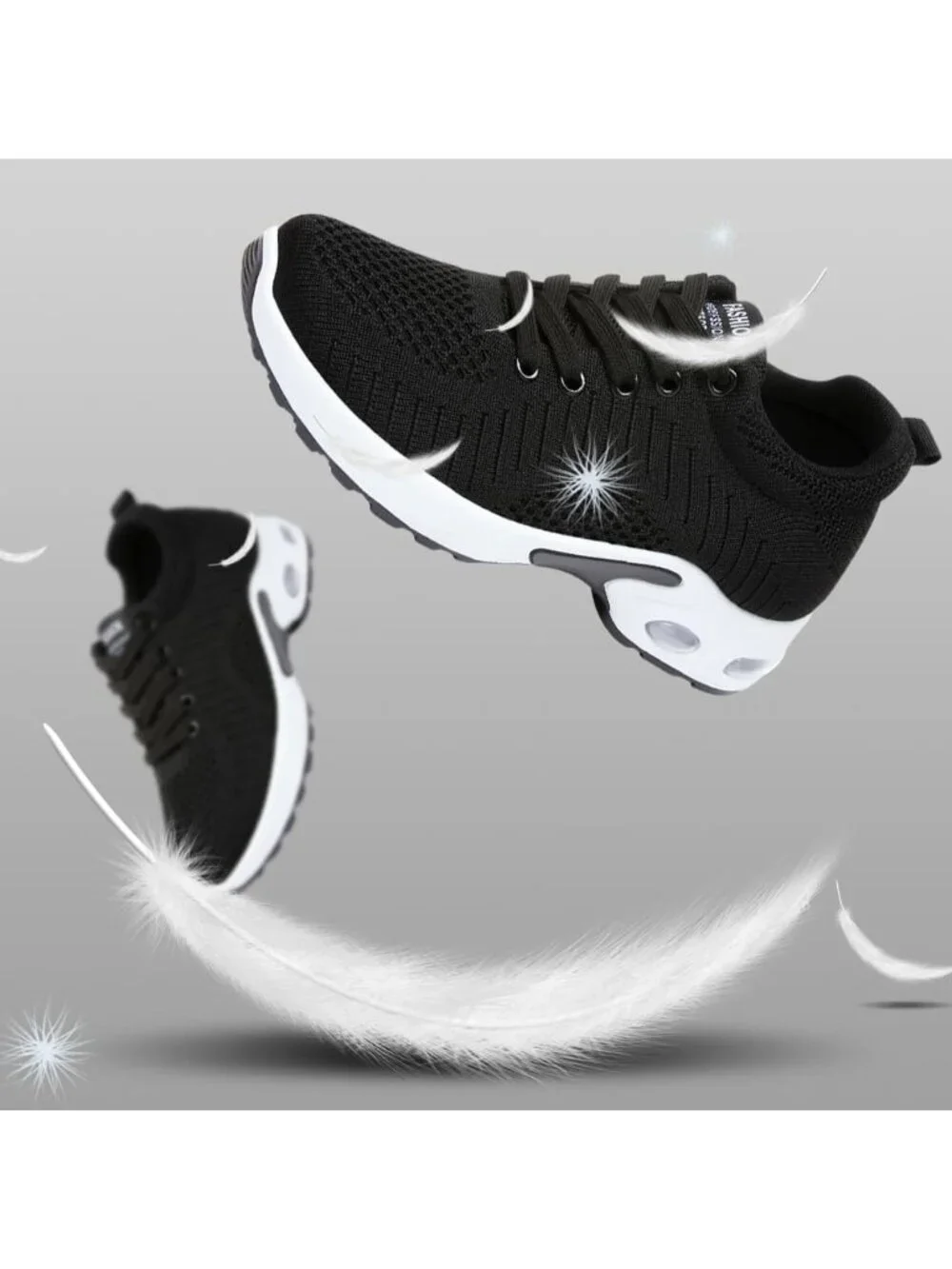 Women's Black Black Lightweight Air Cushion Mesh Breathable Casual Sneakers